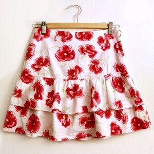White & Red Flower Layered A-Line Skirt
